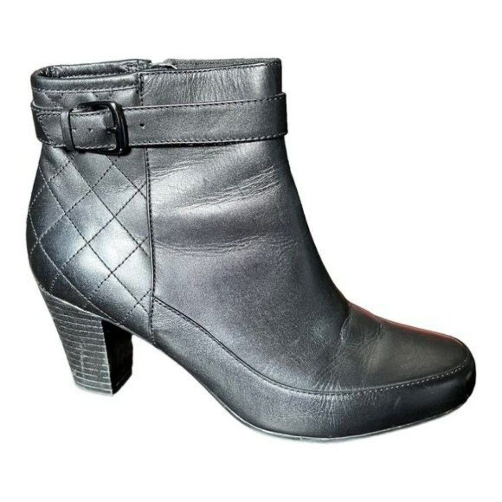Clarks Bendables Boot Zipper Chunky Heel Bootie Women's Size 9.5 M Black Leather